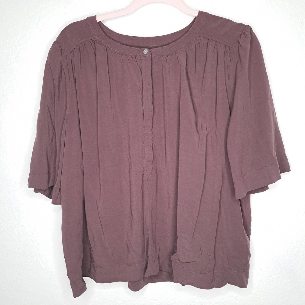 LOFT Peasant Top Short Sleeve Brown Women's Size XL